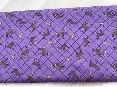 CLEARANCE BOLT END 30cm X 110cm Lewis & Irene Loch Lewis Stag 100% Cotton Purple • £1.75