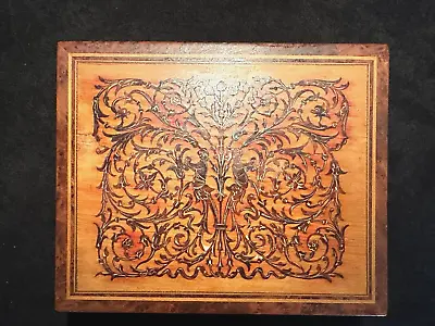 Vintage Hand Painted Marquetry Inlay Wood Veneer Playing Card Box • $29.99