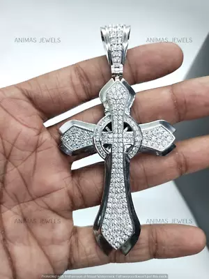 925 Sterling Silver 3.50CT Lab-Created Diamond Men's Religious Big Cross Pendant • $322.32