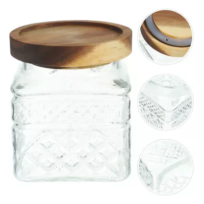  Wood Glass Storage Jar Decorative Candy Buffet Coffee Airtight Container • £18.45