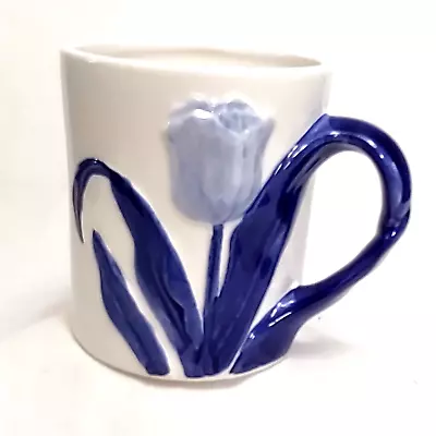 Hand Painted Blue Delft Coffee Mug 3D Tulip Vintage Discontinued Piece D.A.I.C. • $7.75