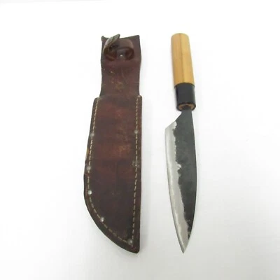 $60 • Buy Vintage Japanese Chef's Knife Double Bevel Edge 5  Blade With Leather Sheath