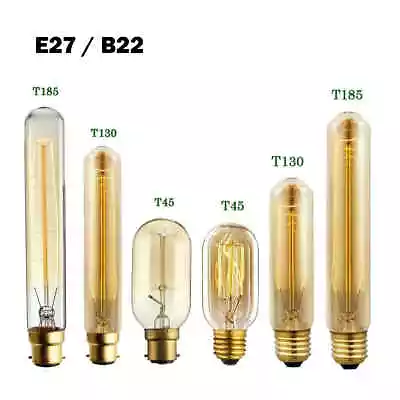 E27 B22 Incandescent Light Bulbs Edison Bulb Vintage Filament Long Tube Bulbs • £5.19