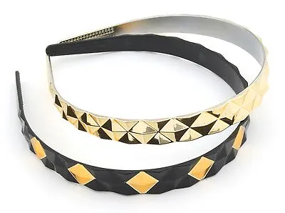 Zest 2 Stud Pyramid Pattern Alice Band Hair Accessories Gold & Black • £3.49