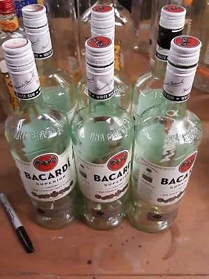 Set Of 6 - (1L) Empty Glass Bacardi Superior Rum Bottles With Caps Liter • $12