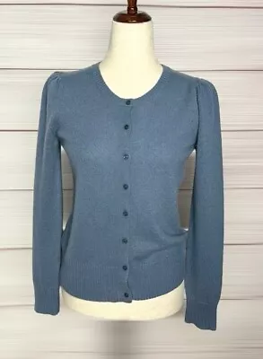 NWT New Magaschoni Cashmere Cardigan Women’s Sweater Denim Blue Puffed Sleeve S • $80