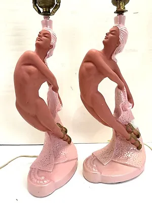 VTG Pr 50s CONTINENTAL ARTS CHALKWARE Nude Flamenco DANCER MID CENTURY LAMP MCM • $400