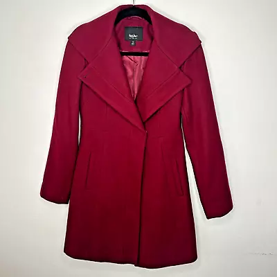 Mossimo Burgundy Red Wool Fitted Long Line Front 2 Button Coat Welt Pockets XS • $49