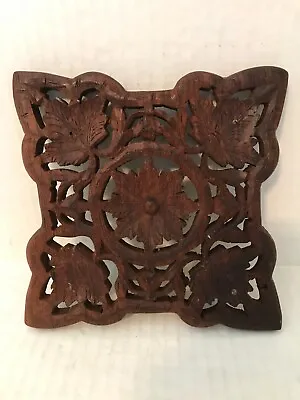Vintage Hand Carved Wooden Square Trivet Made In India • $4.99