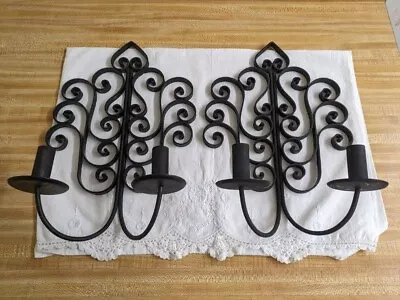 Vtg. MCM Mexican Wrought Iron Wall Candleholders; Pair. • $105