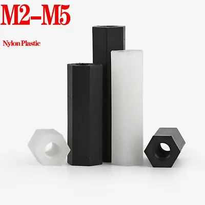 White Black Nylon M2 M2.5 M3 M4 M5 Threaded Hex Female-Female Standoff Spacer • $1.89