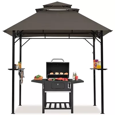 Grill Gazebo 8×5FT Outdoor BBQ Gazebo W/Height-adjustable Shelves & Hooks Brown • $118.99