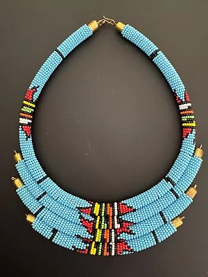 African Maasai Beaded Choker Necklace Ethnic Boho Masai GLASS SEED BEAD BLUE • $20