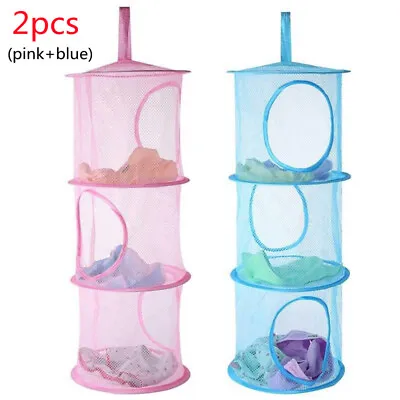 £9.49 • Buy 2pcs Hanging Storage Bag Mesh Net 3 Tier Kids Toy Bedroom Bathroom Organizer