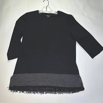Misook Womens Black Knit Sweater Beaded Fringe Hem 3/4 Sleeve Large • $29.88