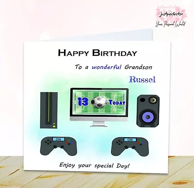 Personalised Birthday Card Football Gaming 9101112131415th Grandson Nephew • £2.80