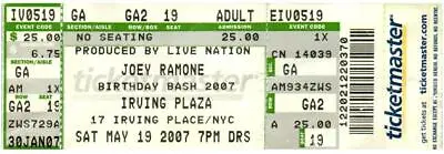 $14.99 • Buy Joey Ramone BIrthday Bash Ticket Stub May 19 2007 Irving Plaza New York City