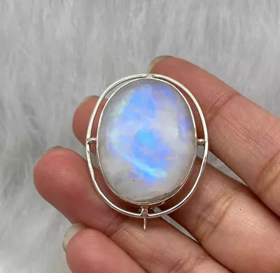 Natural Fire Moonstone Brooch Pin 925 Sterling Silver Vintage Brooches For Men • $30.39