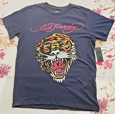 Ed Hardy T-Shirt Men SMALL Tiger Graphic Navy Blue Crew Neck New With Tags • $23.75