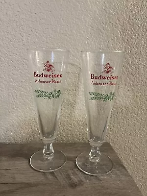 2 Vintage Budweiser Beer Glasses-Stemmed/Flute-Christmas Style-8 1/2  Tall • $9.99