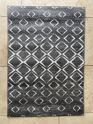 £39.99 • Buy Vintage Rug Carpet Geometric Pattern Circa 1960s 1970s 136cm X 96cm Grey & White