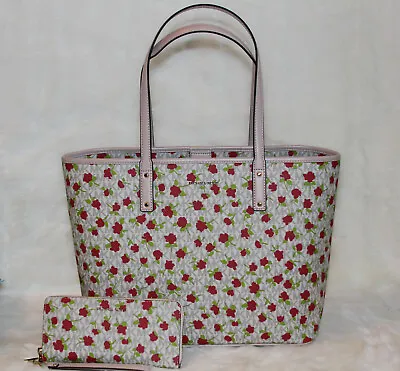 Michael Kors Large Signature Tote Bag Purse Handbag & Wallet Set Floral Print • $284.05