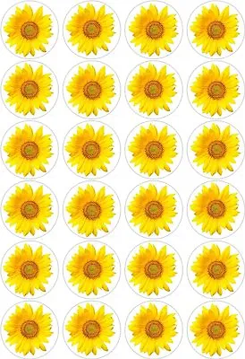 24 Yellow Sunflower Cupcake Cake Toppers Edible Rice Wafer Paper Decorations • £2.95