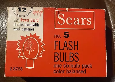 Flashbulbs- Box Of 6 From Sears  Vintage #5 Clear NOS • $5