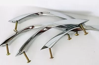 4 Mid Century Twist Curved Chrome Cabinet Pull Handles 6.75  MCM Hardware Vtg • $23.95