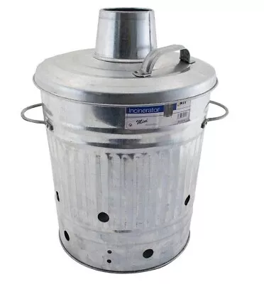 Large Incinerator Fire Bin Galvanised Garden Waste Rubbish Trash Wood Burner • £20.95