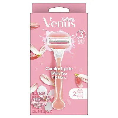 Gillette Venus ComfortGlide White Tea Women's Razor Handle + 2 Blade Refills • $8.50