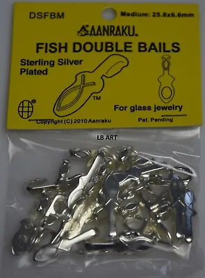 New Sealed 25 Pack AANRAKU Medium Silver Plated Fish Double Pendant Bails • $15.50