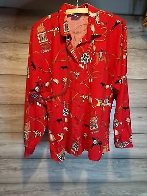 Ladies Cow Girl Shirt By Ropen Tag Size L Red Print • £20