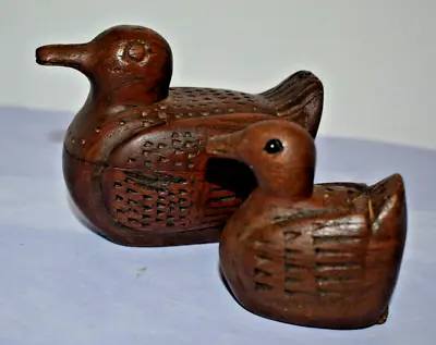 Hand Carved Wood  Ducks Trinket Boxes Key Holder Ring Box Hidden 2 Pcs Vintage • $12