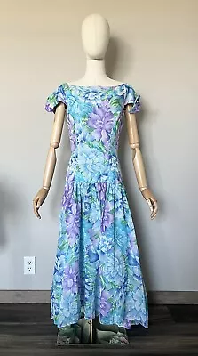 VTG 80s ALFRED ANGELO Floral Garden Party Tea Prairie Midi Hi Lo Dress Sz 13/14 • $39.99