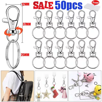 50X 37mm Lobster Swivel Clasp Trigger Clip Snap Hook With Round Key Ring UK • £5.89