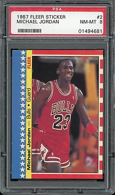 1987 Fleer Sticker Basketball #2 Michael Jordan PSA 8 • $240