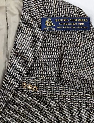 VTG Brooks Brothers Blazer Sports Suit Jacket  100% Wool Tweed Hounds Tooth 40R • $89.99