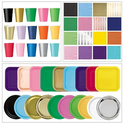 Disposable Party Tableware Set Paper Plates Cups Napkins BBQ Kids Birthday Party • £2.59