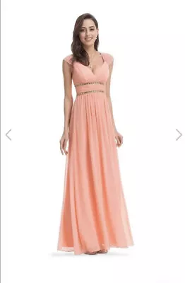 Ever Pretty Size 8 V Neck Peach Bridesmaid Dress • £15