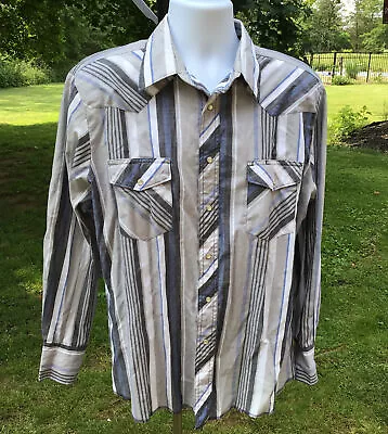 Wrangler Western Shirt Long Sleeve Pearl Snap ~ Size LG ~Blue/ Grey/Black/ White • $29.99