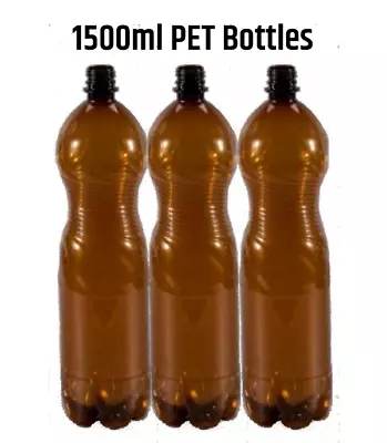 Brown Plastic 1.5L PET Beer Bottles Homebrew Screw Caps 35 Drinks Pack BOX • £39