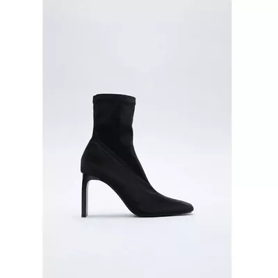 NWT Zara Size 7.5 Black Velvet Heeled Ankle Boots 2178/610 • $65