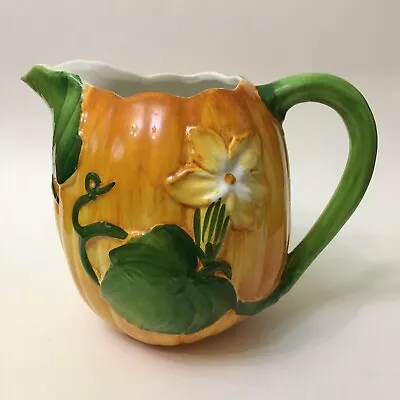 Vintage Majolica Style Figural Pumpkin Gourd Water Pitcher Made In Italy 9232 • $24.99
