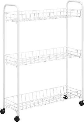 Rolling Laundry Cart White Wire Shelf Organizer Basket Shelves Utility 3 Tier • $31