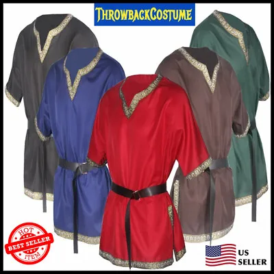 Men Medieval Tunic Royal Knight Renaissance Crusader Top Shirt Halloween Costume • $26.07