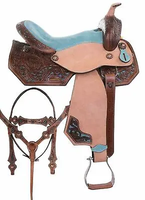 Western Premium Leather Barrel Racing Trail Horse Tack Saddle All Size • $429.99