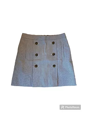 NWT J Crew Size 10 Blue Stripes Seersucker Button Front Mini Skirt Stretch NEW • $38.31