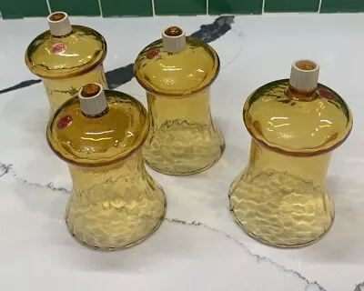 Vtg Set Of 4 Handblown Amber Glass Votive Candle Holders W/ Peg Made In Italy • $18