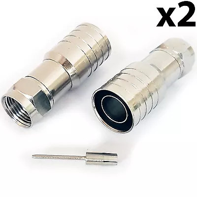 2x PRO Outdoor CT165 WF165 F Type Male Hex Crimp Connector Plug Thick Coax Cable • £4.49